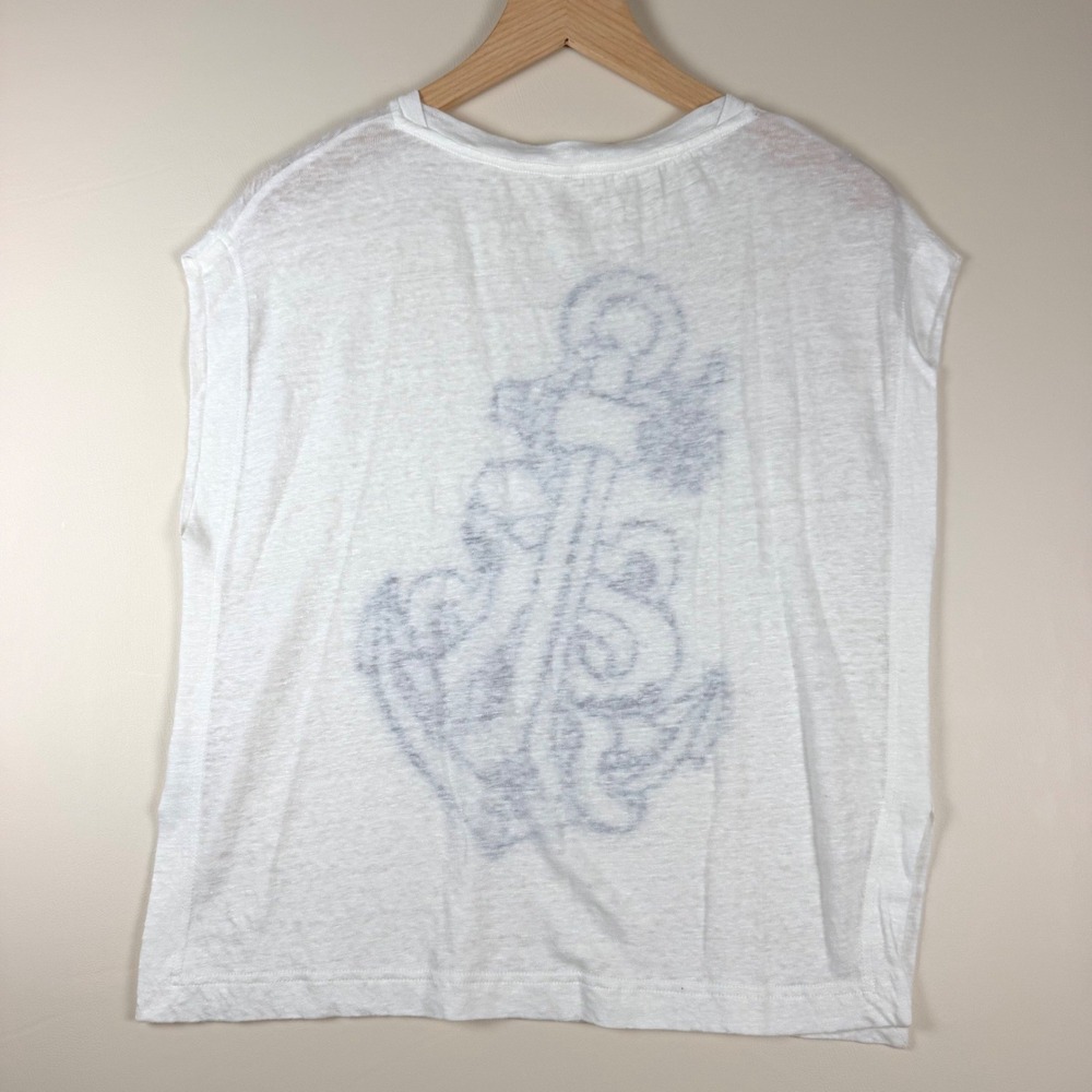 Zimmermann 100% Linen Anchor Graphic Muscle Tank Top White 0 Petite Nautical Tee - Picture 5 of 7